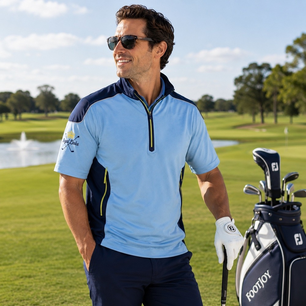 FootJoy FJ Golf Pullover Men L Blue 1/4 Zip Performance Preppy Sports Activewear